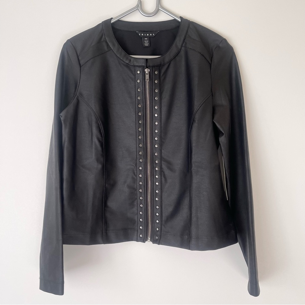 Tribal Black Stud Faux Leather Jacket Size Small